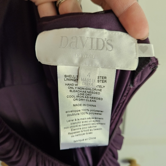 David's Bridal Long Mesh One Shoulder Illusion Dress Plum Style# F19074 Size 4 - Picture 14 of 15